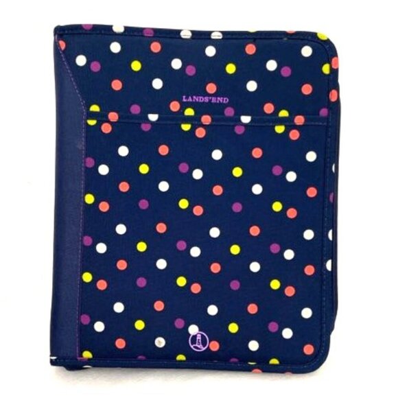 Lands’ End Kids 3 Ring Binder School Planner Organizer Full Zip Blue & Polka Dot - Picture 1 of 9